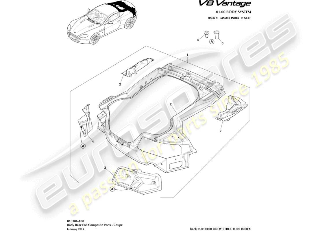aston martin v8 vantage (2006) parte posteriore della carrozzeria in composito, diagramma delle parti coupé