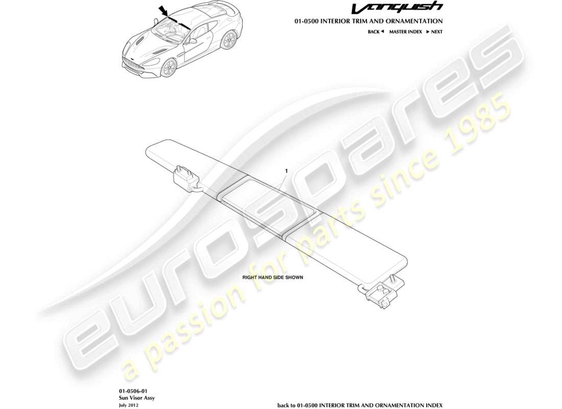 aston martin vanquish (2017) diagramma delle parti delle alette parasole