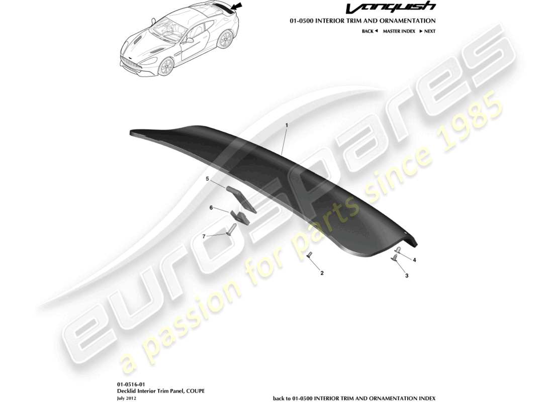aston martin vanquish (2017) pannello di rivestimento del portellone posteriore, coupé diagramma delle parti