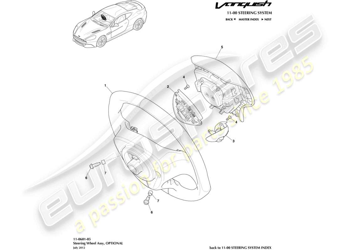 aston martin vanquish (2017) volante, diagramma delle parti opzionali
