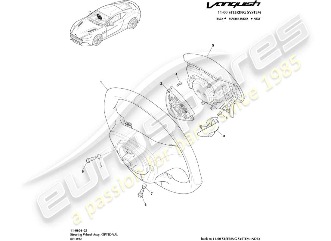 aston martin vanquish (2017) volante, schema delle parti opzionali