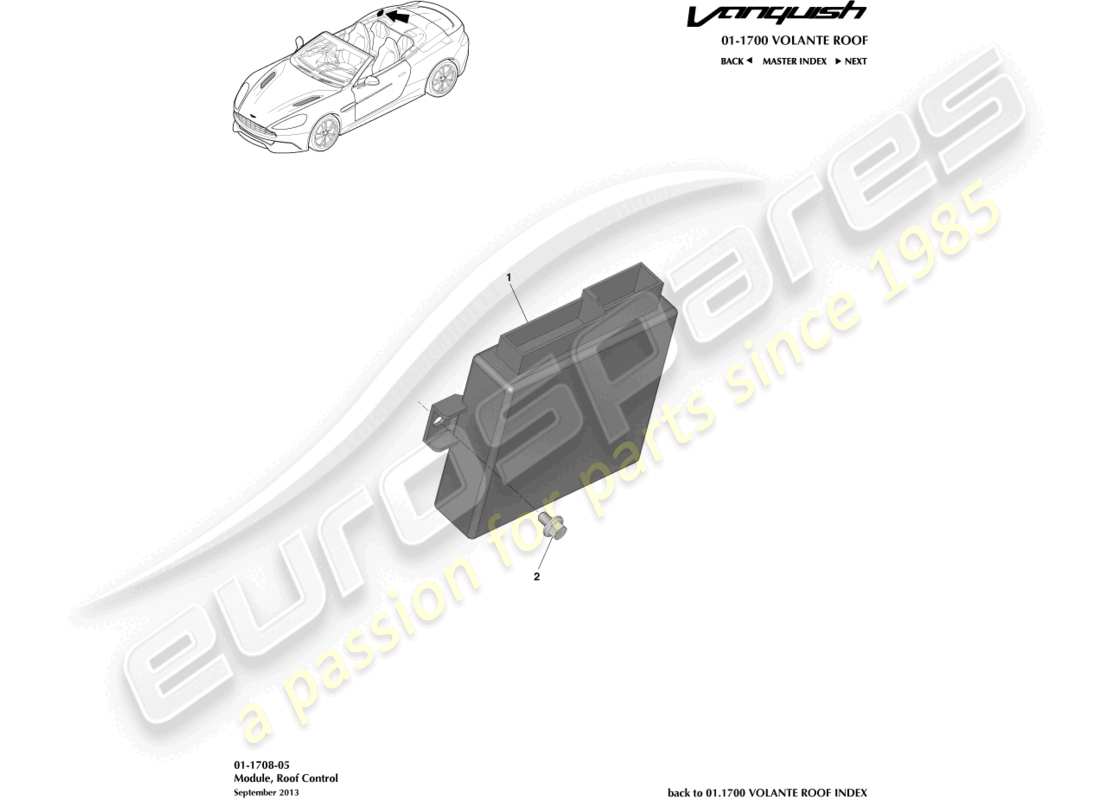 aston martin vanquish (2017) modulo di controllo del tetto diagramma delle parti