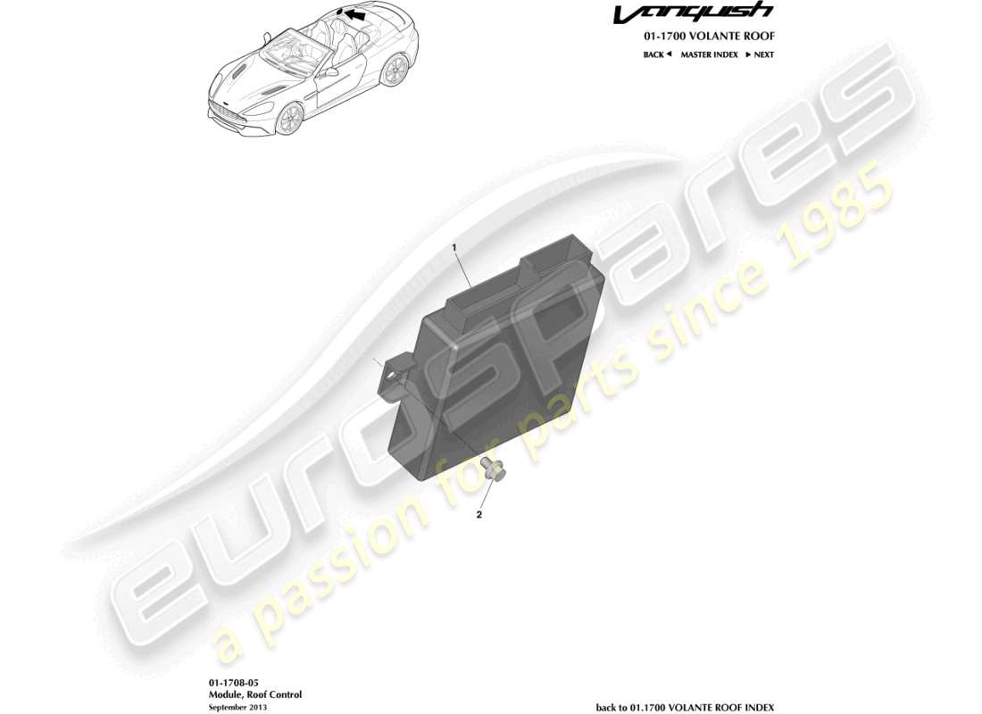 aston martin vanquish (2017) diagramma delle parti del modulo di controllo del tetto