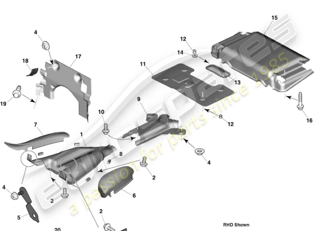 aston martin vanquish (2015) isolamento termico, adattabilità al veicolo diagramma delle parti