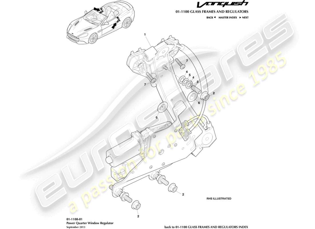 aston martin vanquish (2015) alzacristallo posteriore, volante diagramma delle parti