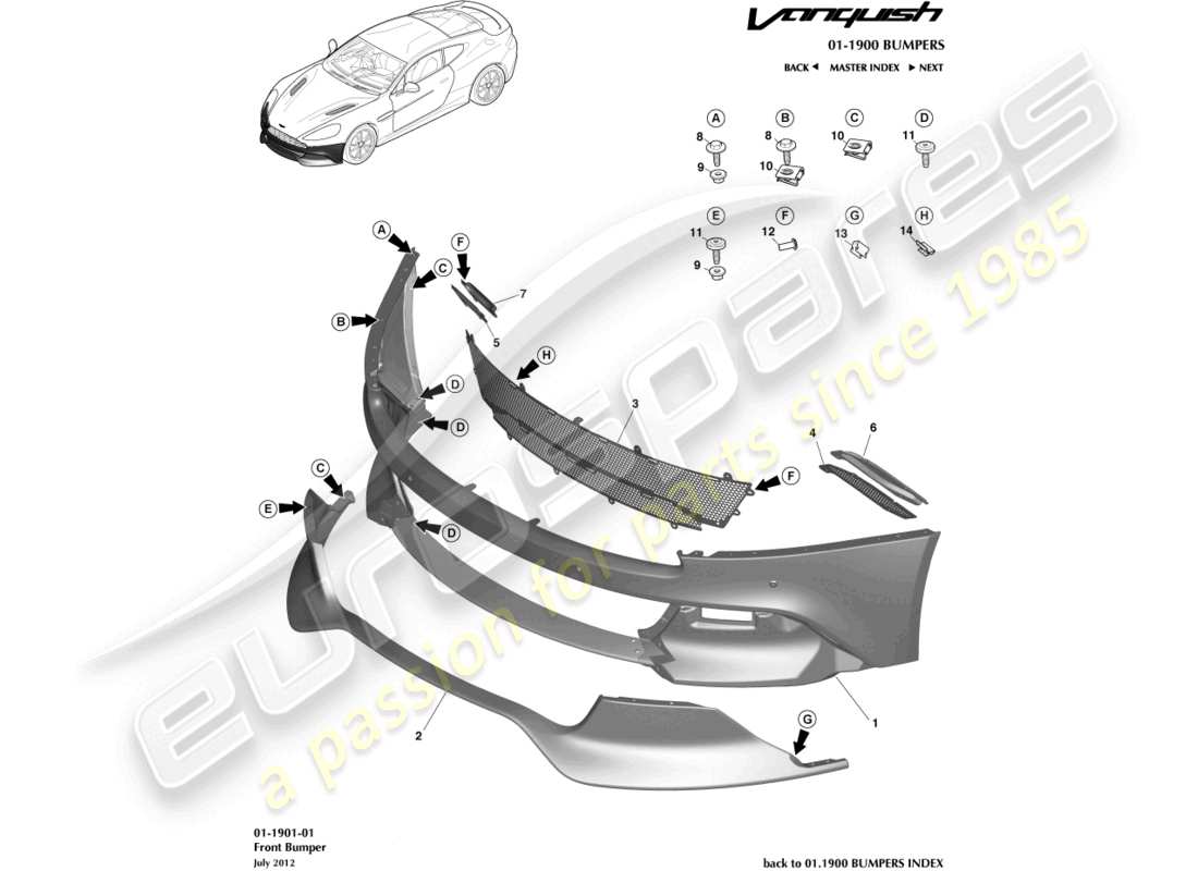 aston martin vanquish (2015) paraurti anteriore diagramma delle parti