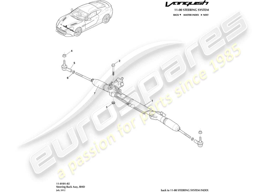 aston martin vanquish (2015) cremagliera dello sterzo, guida a destra diagramma delle parti