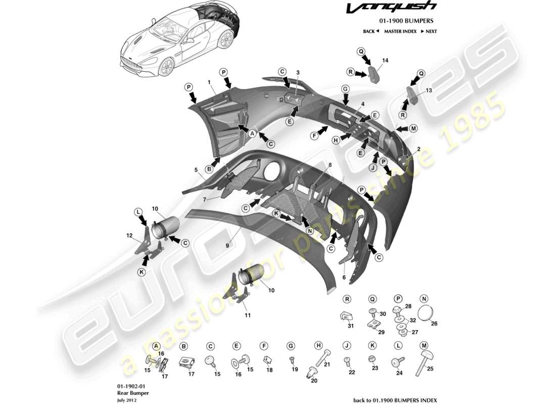 aston martin vanquish (2017) schema delle parti paraurti posteriore