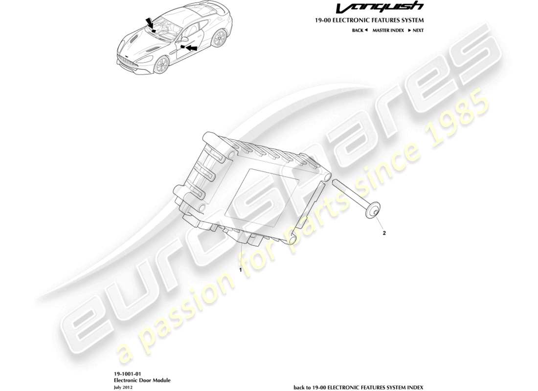 aston martin vanquish (2018) modulo porta elettronica diagramma delle parti