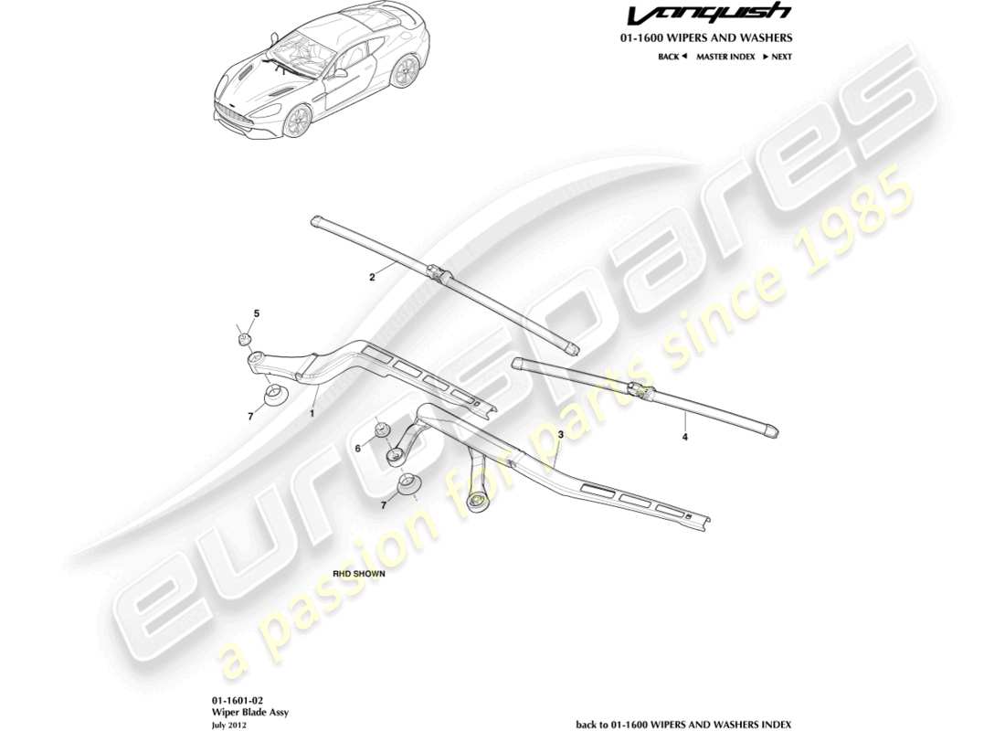aston martin vanquish (2017) gruppo spazzola tergicristallo diagramma delle parti