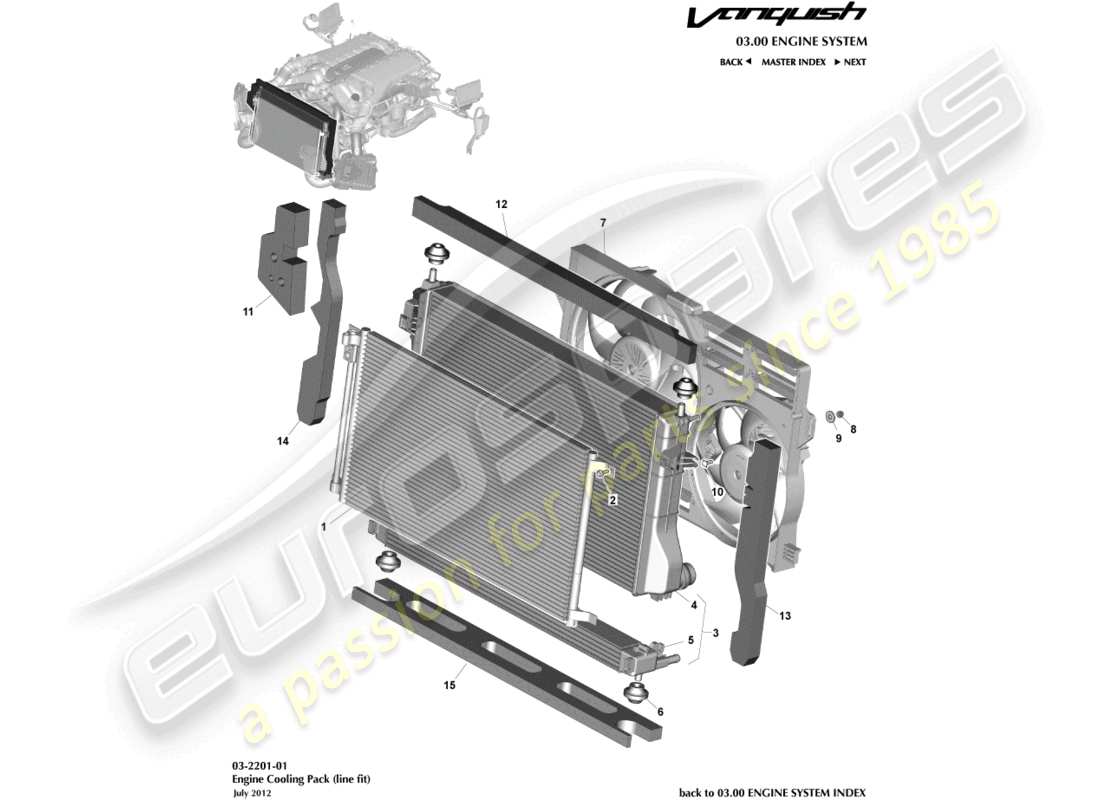 aston martin vanquish (2017) raffreddamento del motore, diagramma delle parti in linea