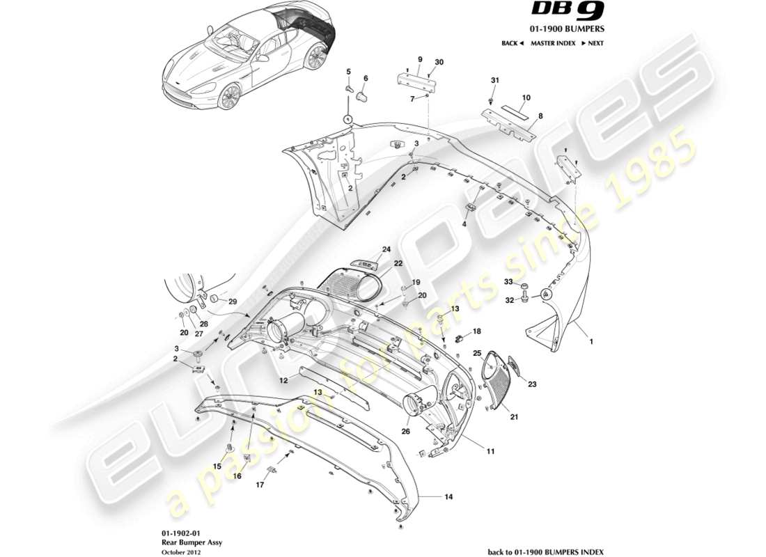 aston martin db9 (2014) schema delle parti paraurti posteriore