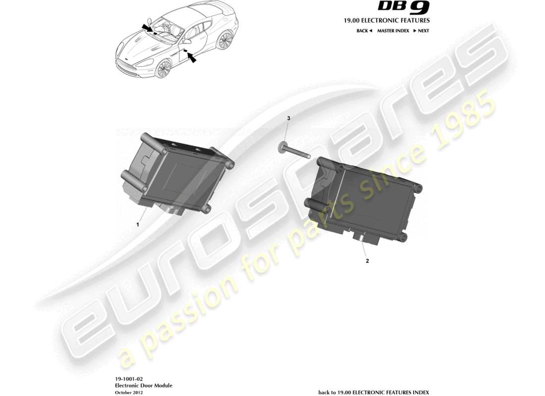 aston martin db9 (2014) diagramma delle parti del modulo porta elettronica