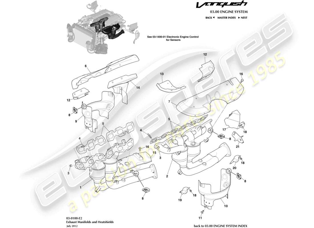 aston martin vanquish (2018) collettori di scarico schema delle parti