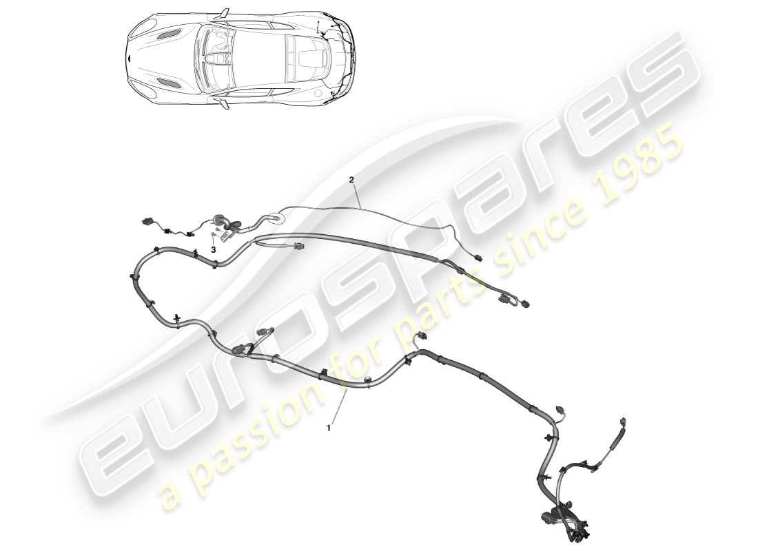 aston martin vanquish (2014) cablaggio dell'estremità posteriore, diagramma delle parti della coupé