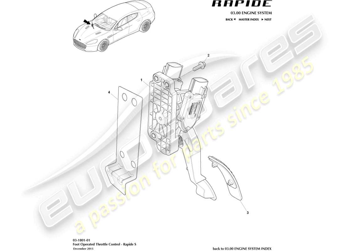 aston martin rapide (2010) diagramma delle parti del controllo dell'acceleratore