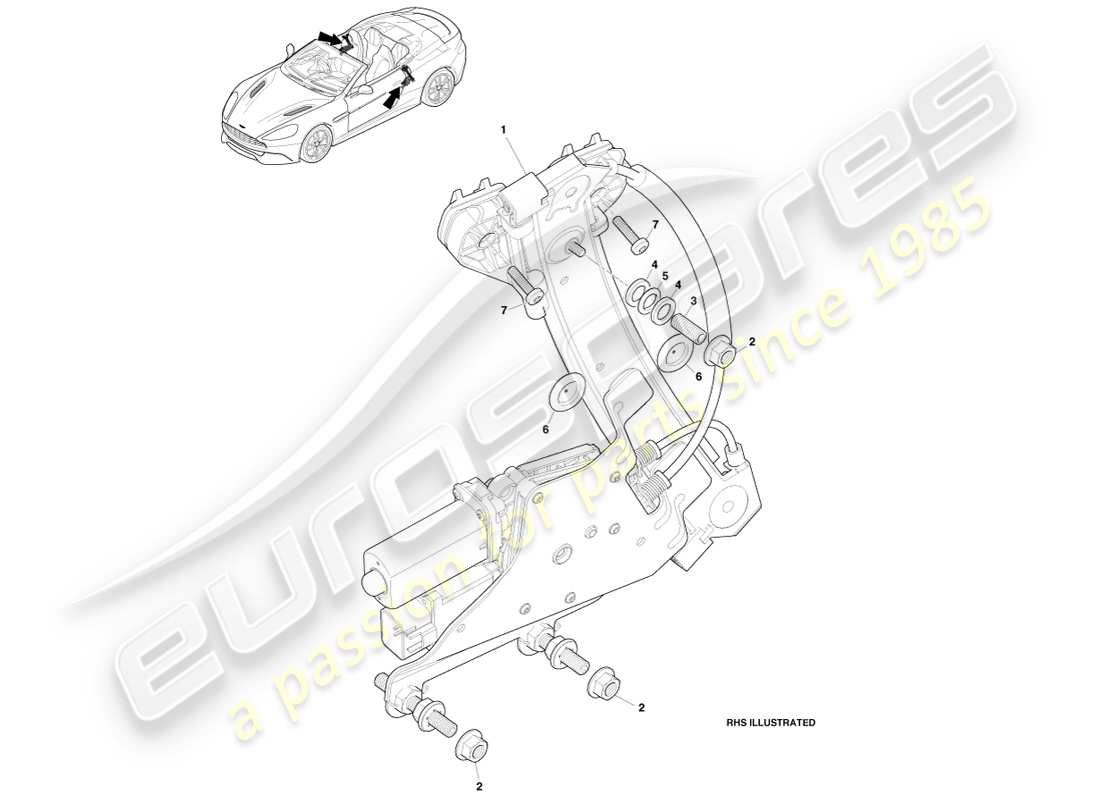 aston martin vanquish (2014) alzacristallo posteriore, schema delle parti volante