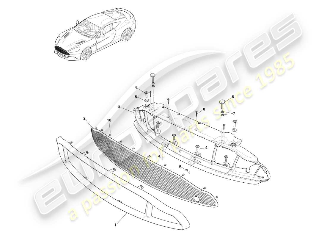 aston martin vanquish (2014) griglia del radiatore, s diagramma delle parti