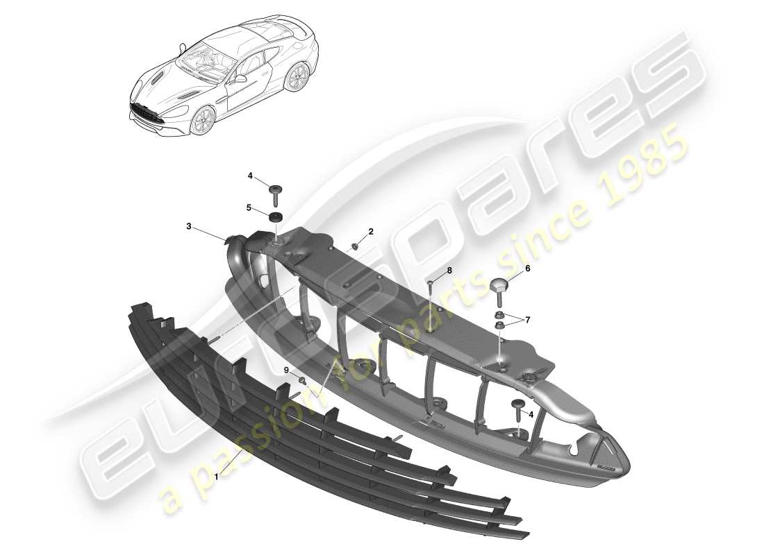 aston martin vanquish (2014) griglia del radiatore diagramma delle parti