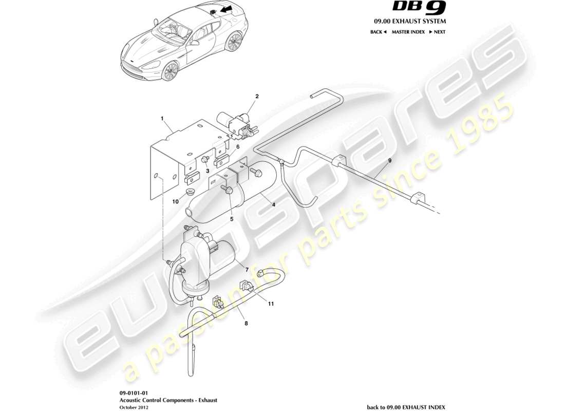 aston martin db9 (2016) diagramma delle parti del controllo acustico