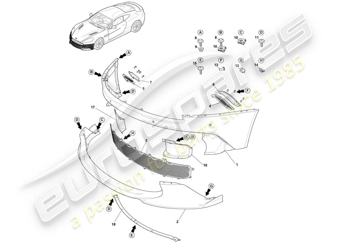 aston martin vanquish (2014) paraurti anteriore, s diagramma delle parti
