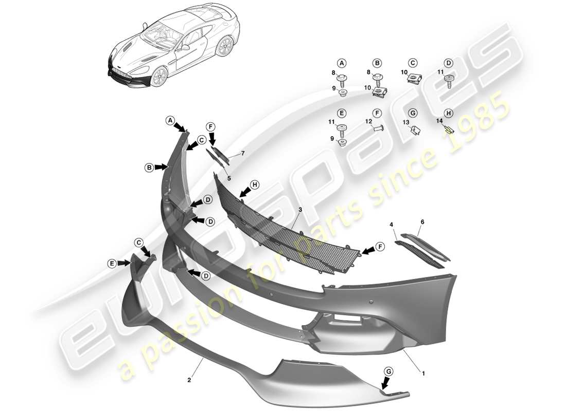aston martin vanquish (2014) paraurti anteriore diagramma delle parti