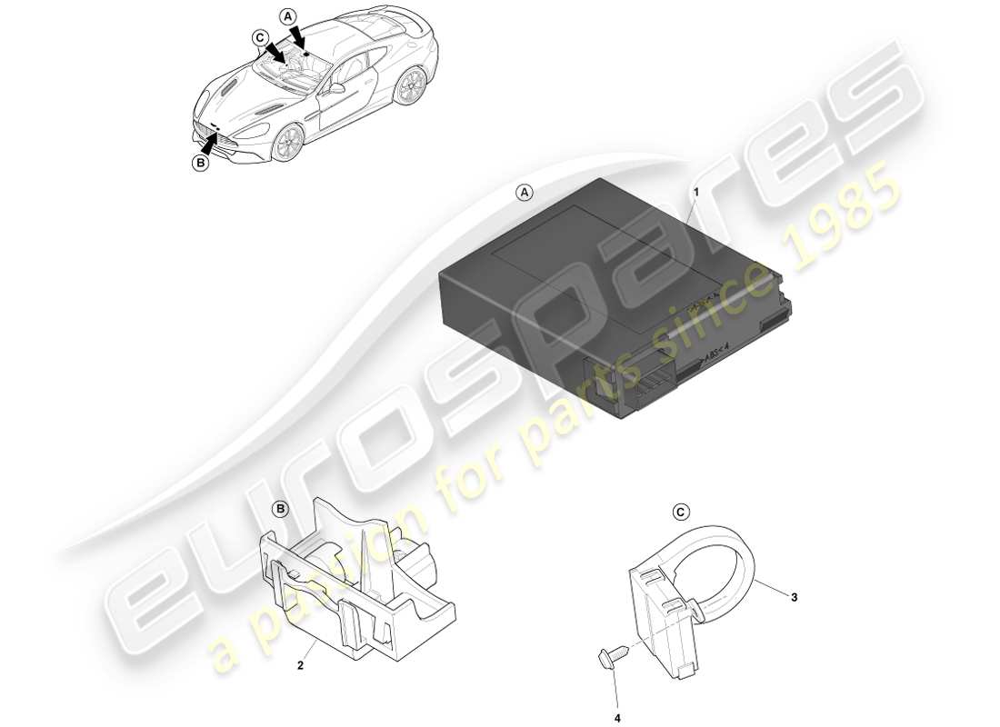 aston martin vanquish (2014) diagramma delle parti dei sensori di allarme