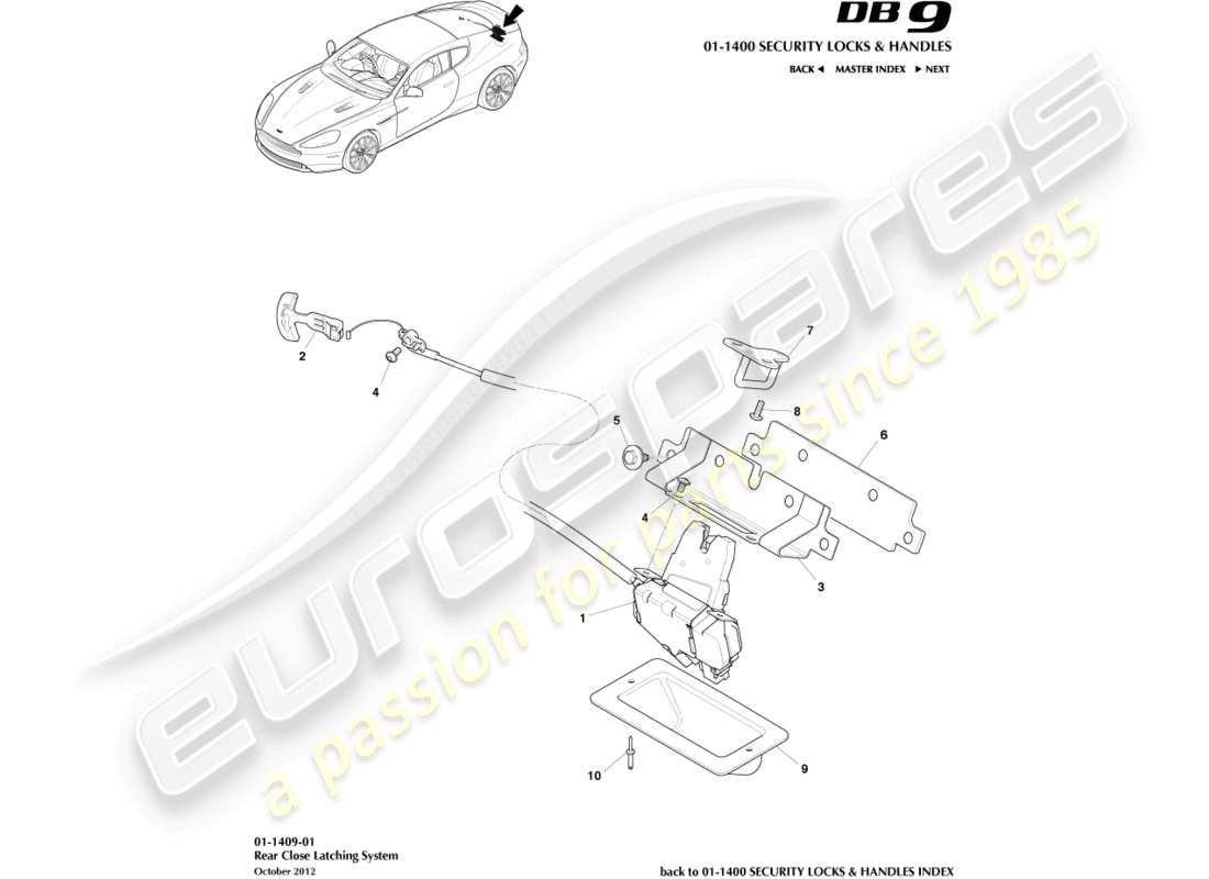 aston martin db9 (2016) diagramma delle parti delle chiusure di chiusura posteriori