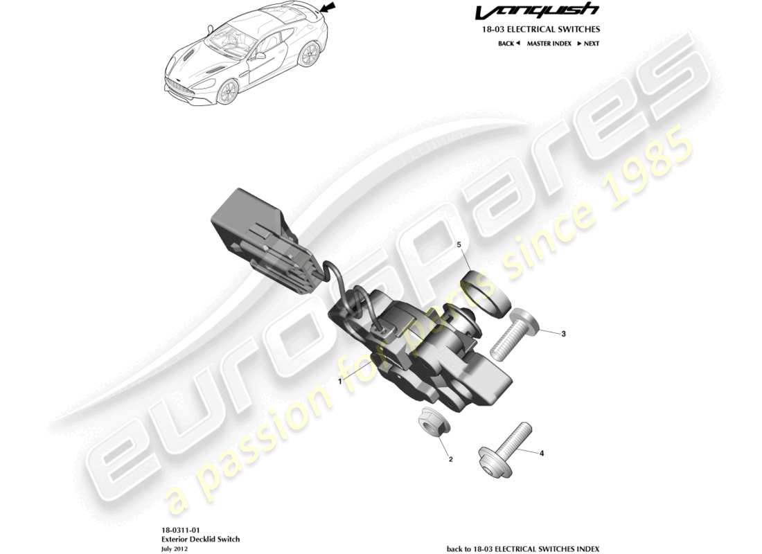 aston martin vanquish (2016) interruttore decklid esterno diagramma delle parti