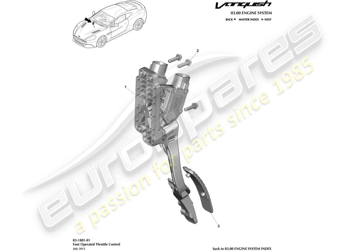 aston martin vanquish (2017) diagramma delle parti del controllo dell'acceleratore