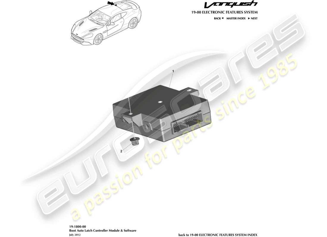 aston martin vanquish (2017) diagramma delle parti del controller di chiusura del bagagliaio