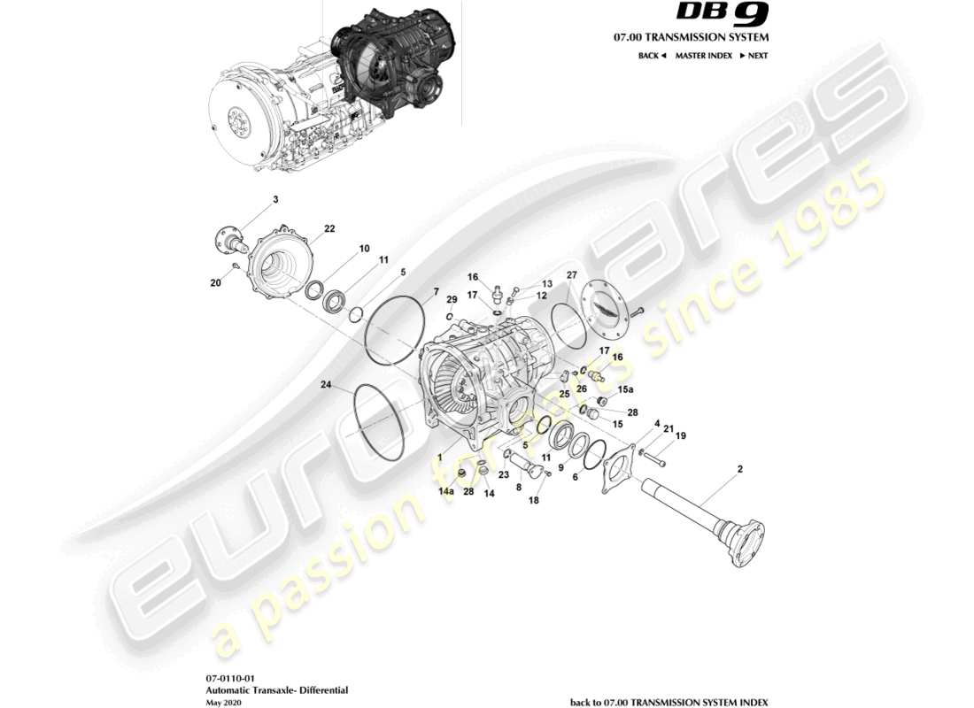 aston martin db9 (2014) diagramma della parte differenziale