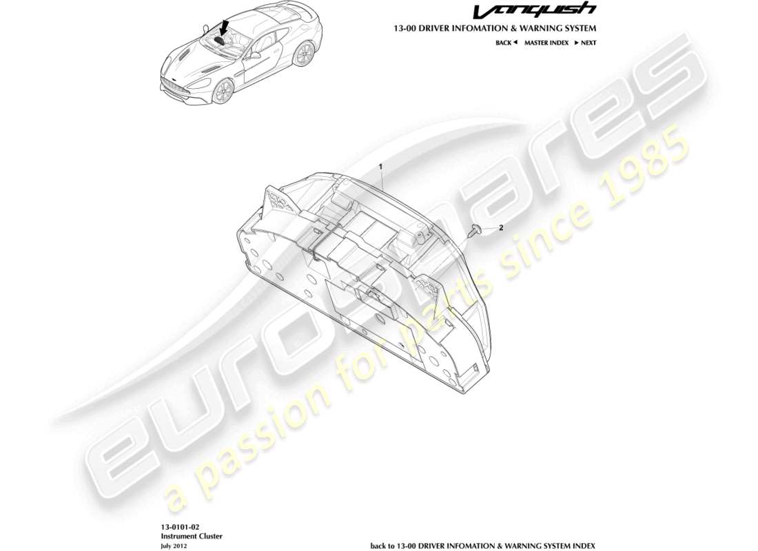 aston martin vanquish (2017) diagramma delle parti quadro strumenti