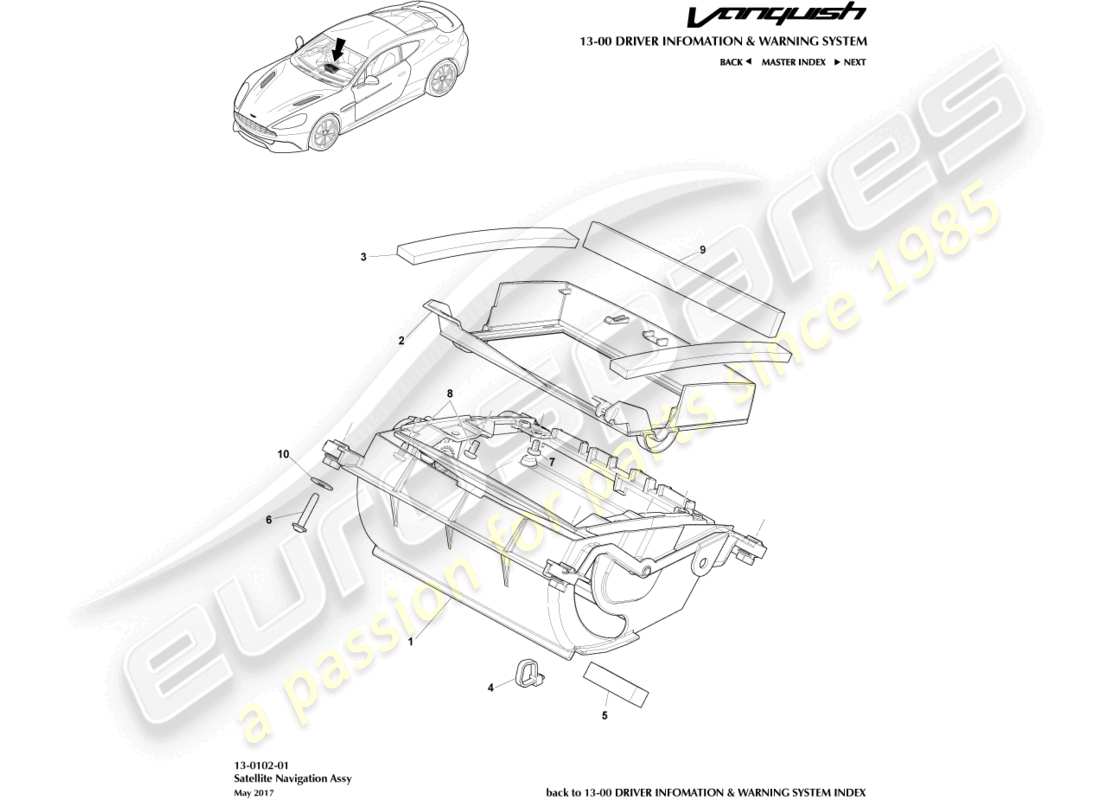 aston martin vanquish (2017) assemblea del navigatore satellitare diagramma delle parti
