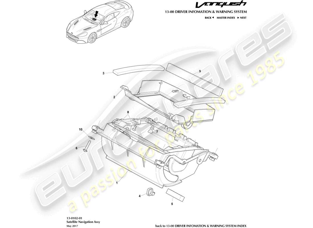 aston martin vanquish (2017) diagramma delle parti del gruppo navigatore satellitare