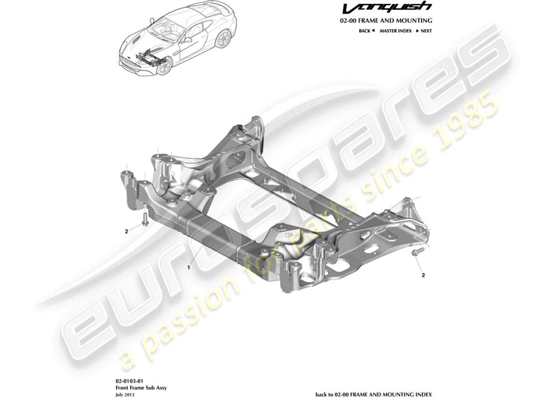 aston martin vanquish (2017) telaio anteriore diagramma delle parti