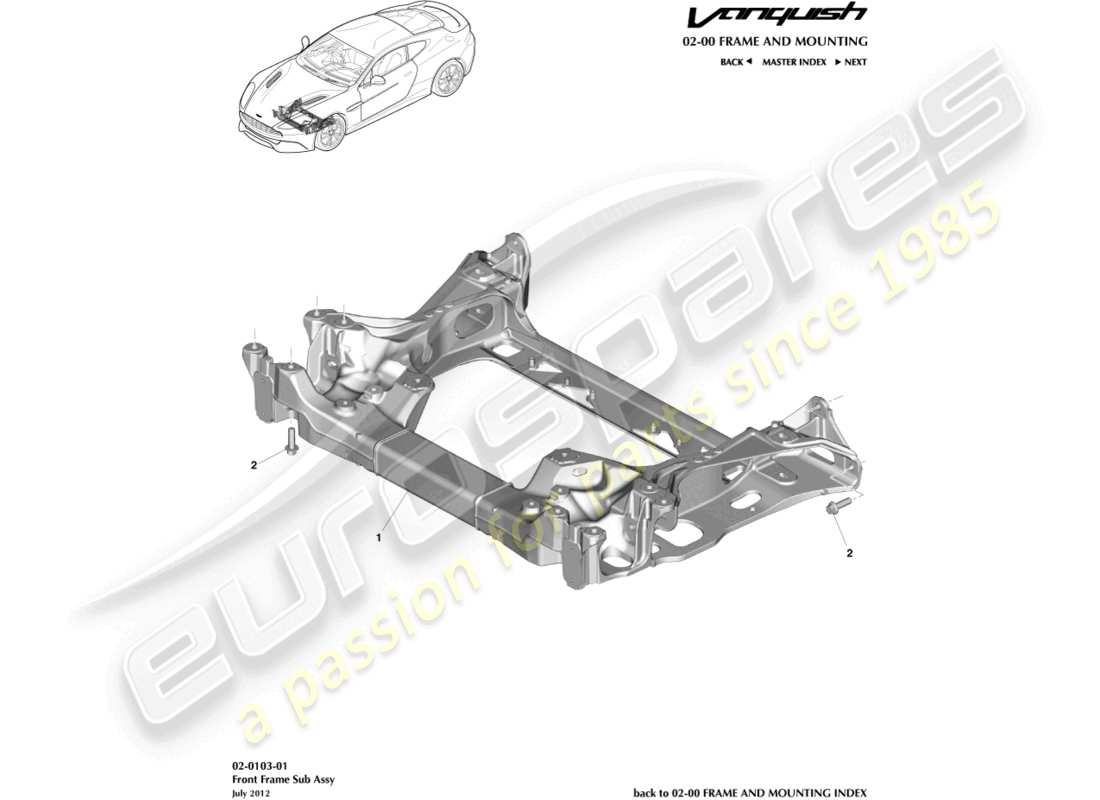 aston martin vanquish (2017) schema delle parti del sottotelaio anteriore