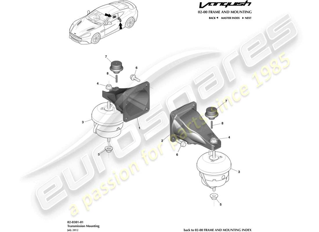 aston martin vanquish (2017) diagramma delle parti dei supporti del gruppo propulsore