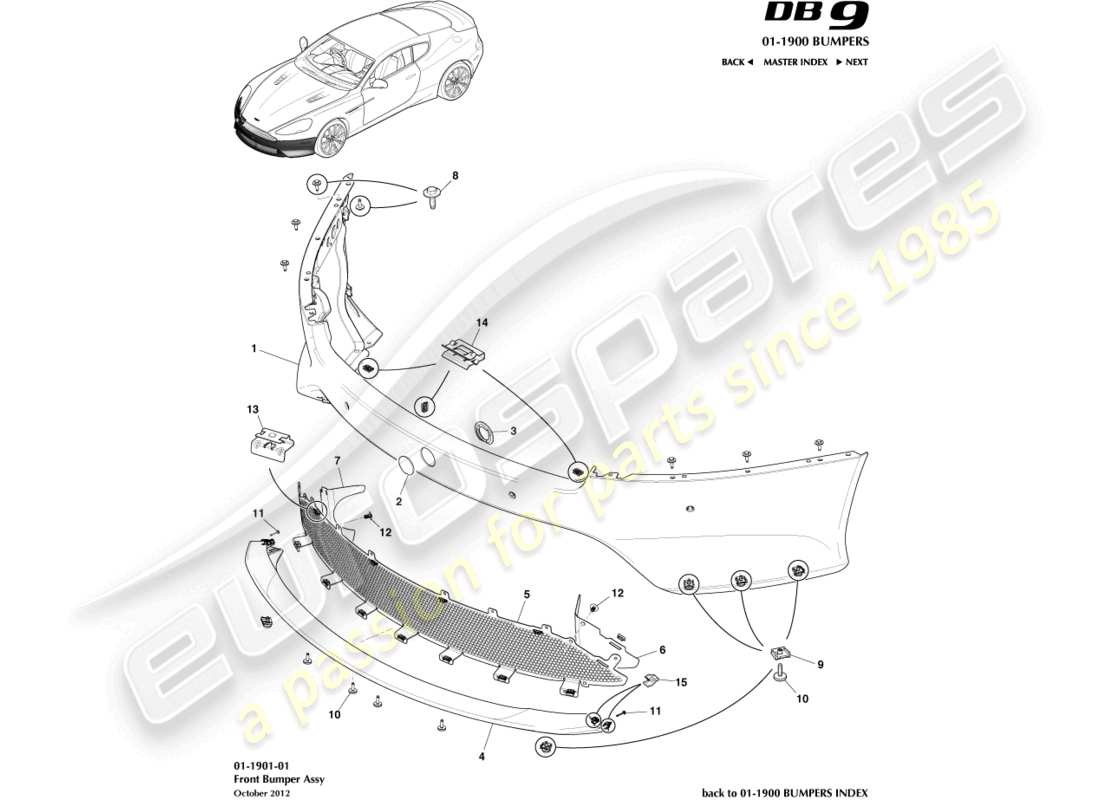 aston martin db9 (2014) schema delle parti paraurti anteriore