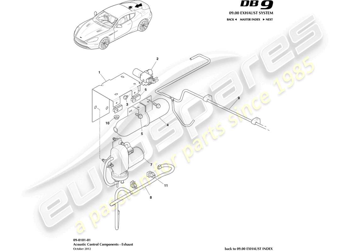 aston martin db9 (2014) diagramma delle parti del controllo acustico