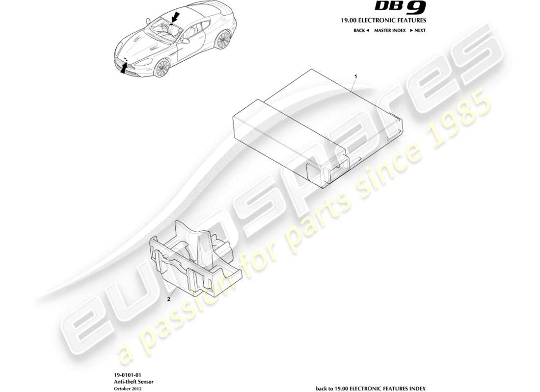 aston martin db9 (2014) sensori di allarme diagramma delle parti