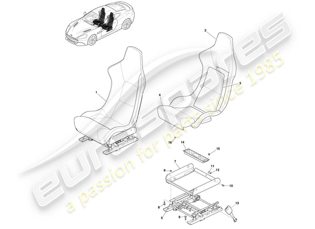 aston martin vanquish (2014) sedili anteriori leggeri diagramma delle parti