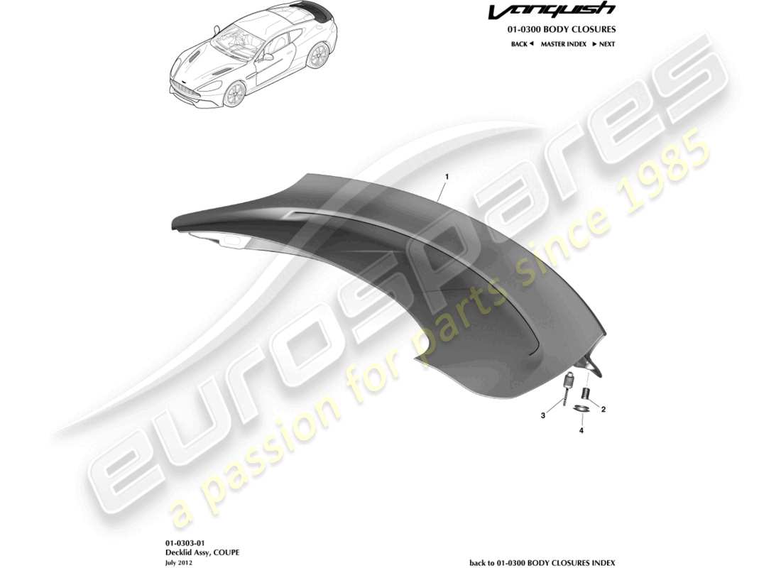 aston martin vanquish (2017) gruppo portellone posteriore, diagramma delle parti coupé