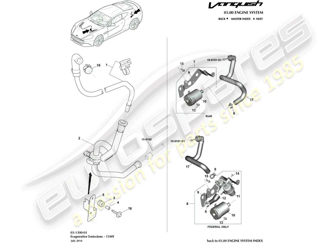 aston martin vanquish (2017) emissioni evaporative, diagramma delle parti 15my