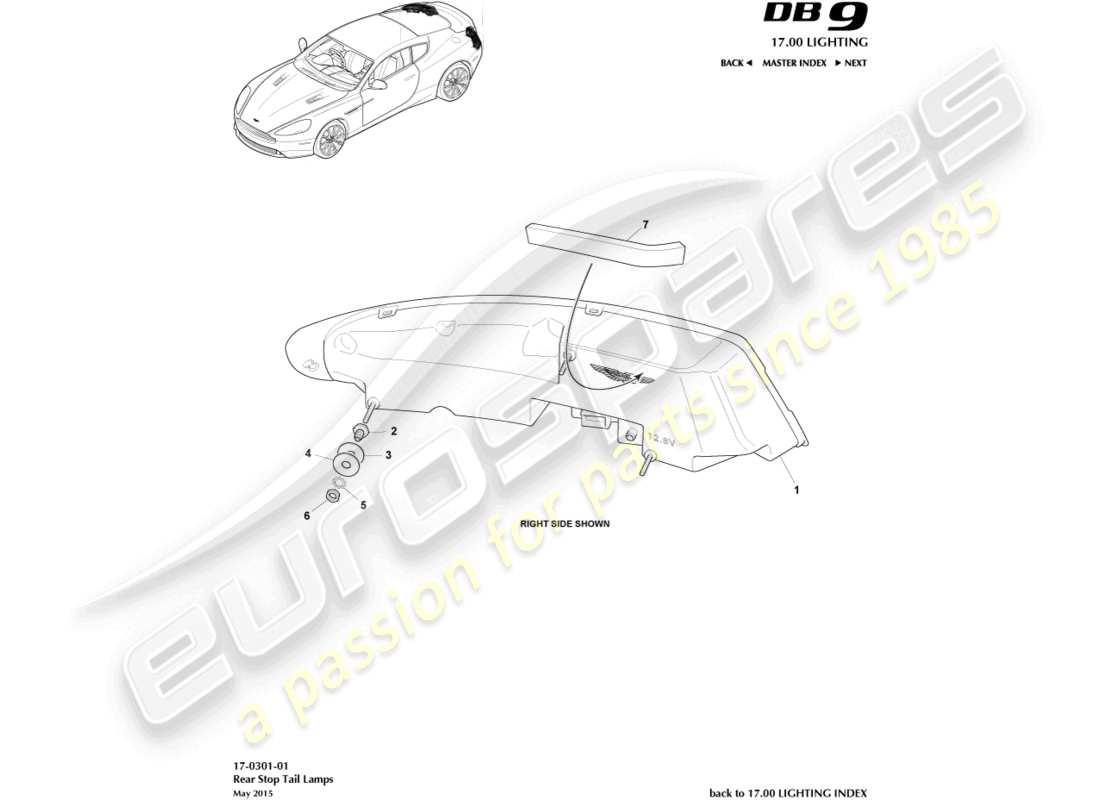 aston martin db9 (2015) luci posteriori diagramma delle parti