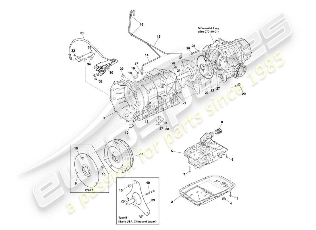 aston martin vanquish (2013) trasmissione, 6spd diagramma delle parti