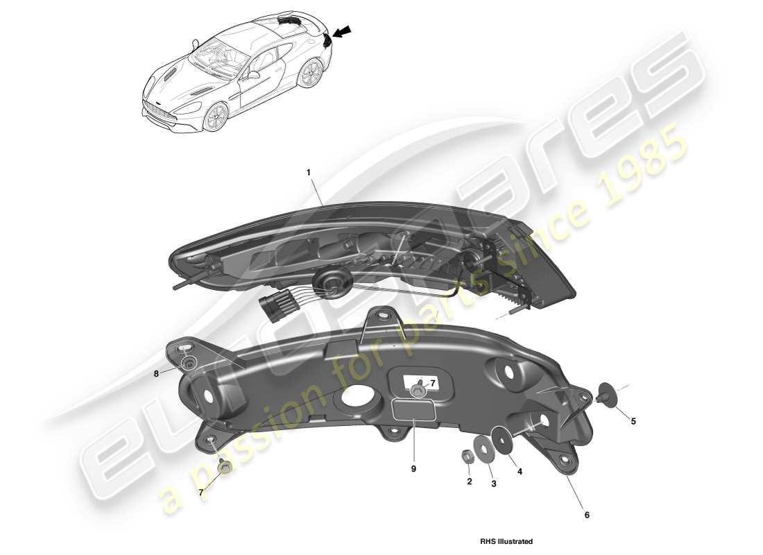 aston martin vanquish (2013) diagramma delle parti delle luci posteriori