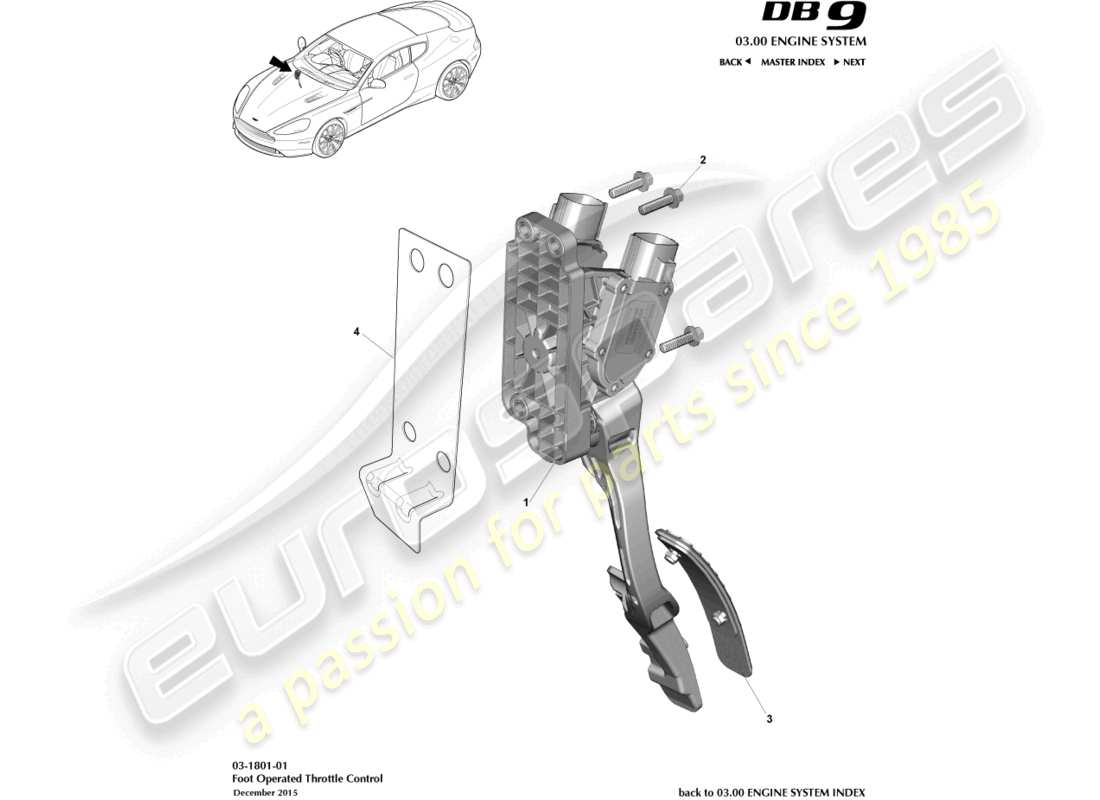 aston martin db9 (2015) controllo dell'acceleratore diagramma delle parti