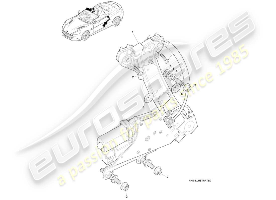 aston martin vanquish (2013) alzacristallo posteriore, volante diagramma delle parti