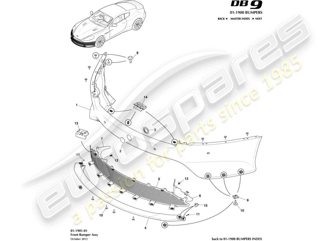 aston martin db9 (2015) paraurti anteriore diagramma delle parti